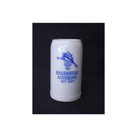 Vintage German beer stein Hasenbrau Augsburg 1589 1L Blue rabbit - Picture 1 of 4